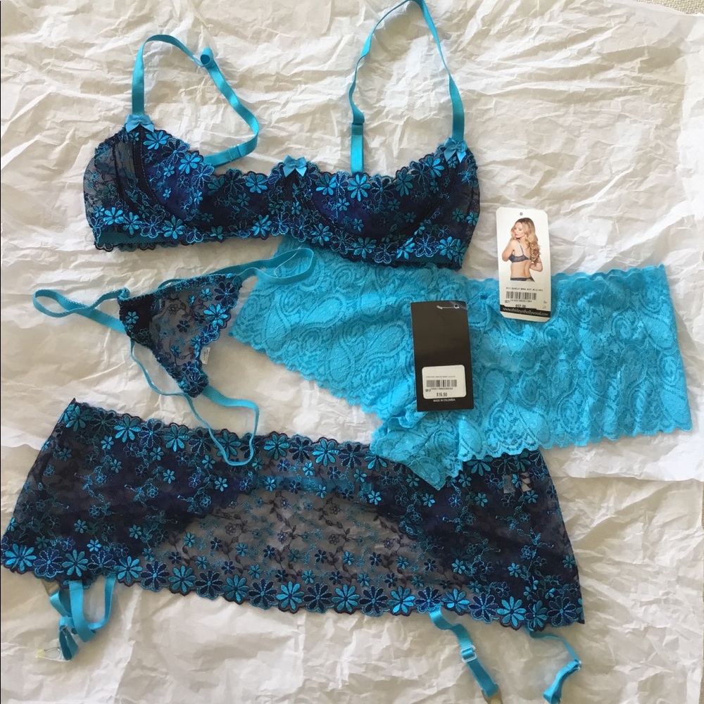 Sexy shelf bra with matching garter and panties